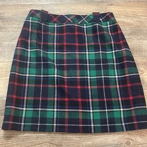 Talbots Plaid Wool Blend Mini‎ Skirt Size 10 Navy Green Red Classic Preppy